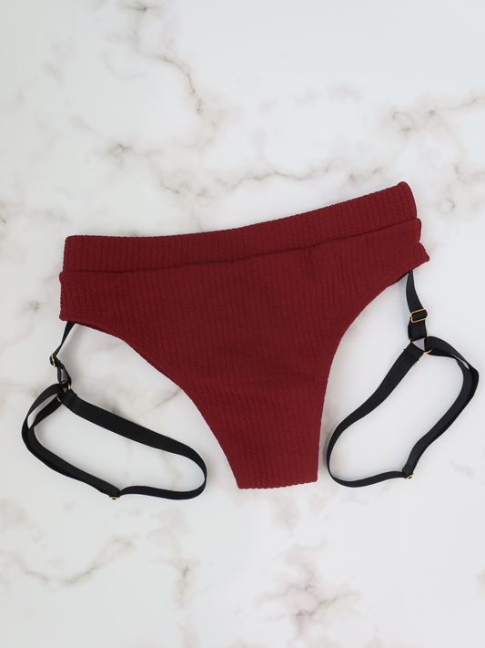 High-rise Texture Ribbed Bottom (Burgundy)